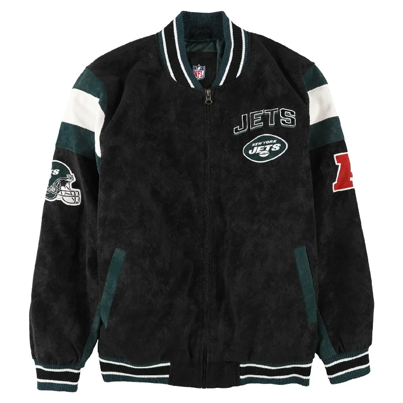 G-III Sports Mens New York Jets Varsity Jacket, Black, X-Large