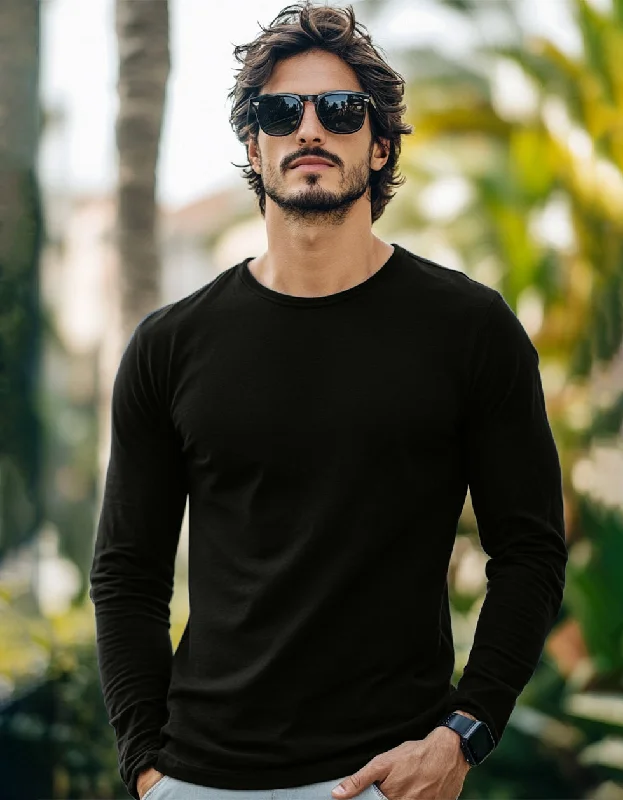 Black Plain Full Sleeves Regular Fit T-shirt