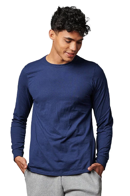 Russell Athletic Mens Classic Long Sleeve Crewneck T-Shirt - Navy Blue - Closeout