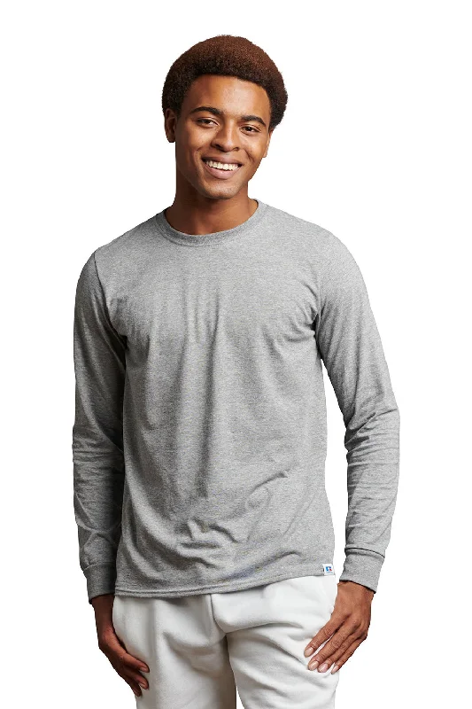 Russell Athletic Mens Dri-Power Moisture Wicking Performance Long Sleeve Crewneck T-Shirt - Oxford Grey