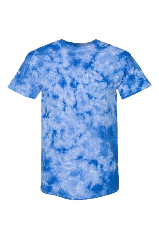 Dyenomite Mens Crystal Tie Dyed Short Sleeve Crewneck T-Shirt - Royal Blue