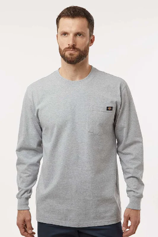 Dickies Mens Long Sleeve Crewneck T-Shirt w/ Pocket - Heather Grey