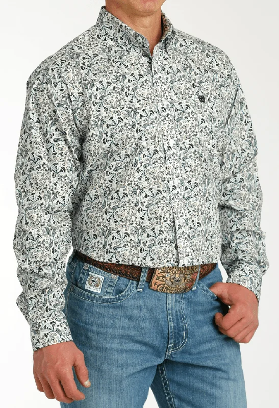 Cinch Men's White Paisley Print Button Long Sleeve Western Shirt MTW1105786