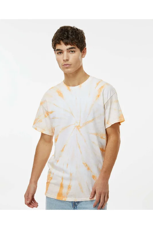 Dyenomite Mens Cyclone Pinwheel Tie Dyed Short Sleeve Crewneck T-Shirt - Tangerine