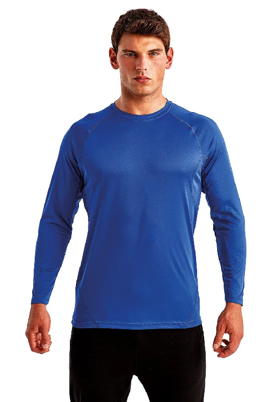 TriDri Mens Paneled Tech Moisture Wicking Long Sleeve Crewneck T-Shirt - Royal Blue - Closeout