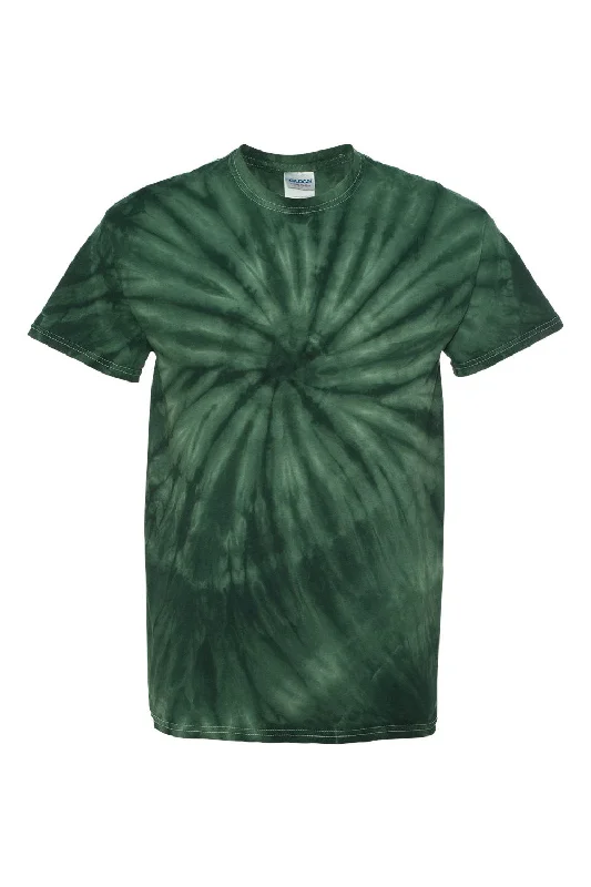 Dyenomite Mens Cyclone Pinwheel Tie Dyed Short Sleeve Crewneck T-Shirt - Forest Green