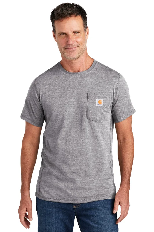 Carhartt Mens Force Moisture Wicking Short Sleeve Crewneck T-Shirt w/ Pocket - Heather Grey