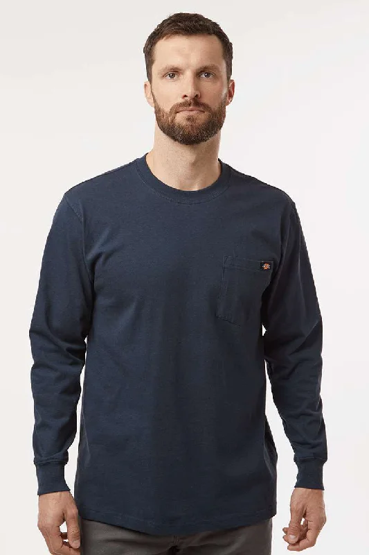 Dickies Mens Long Sleeve Crewneck T-Shirt w/ Pocket - Dark Navy Blue