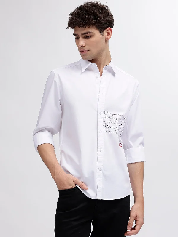 Iconic Men White Solid Spread Collar Full Sleeves Shirt