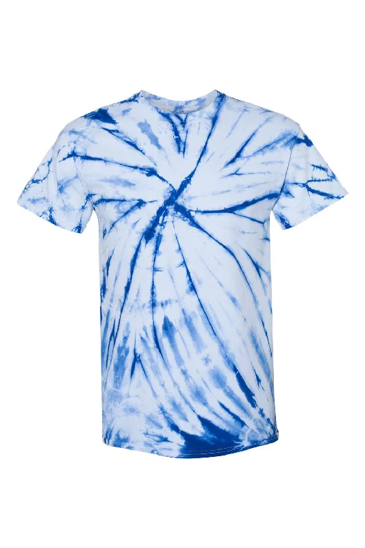 Dyenomite Mens Contrast Cyclone Tie Dyed Short Sleeve Crewneck T-Shirt - Royal Blue - Closeout