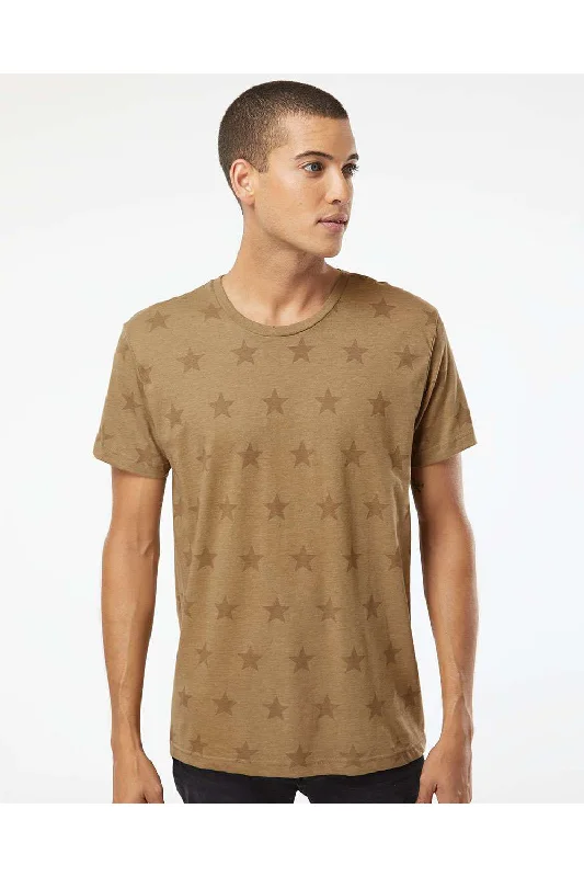 Code Five Mens Star Print Short Sleeve Crewneck T-Shirt - Coyote Brown - Closeout