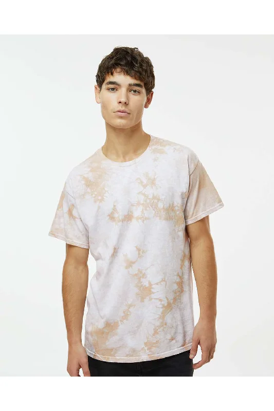 Dyenomite Mens Crystal Tie Dyed Short Sleeve Crewneck T-Shirt - Sand