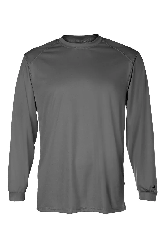 Badger Mens B-Core Moisture Wicking Long Sleeve Crewneck T-Shirt - Graphite Grey