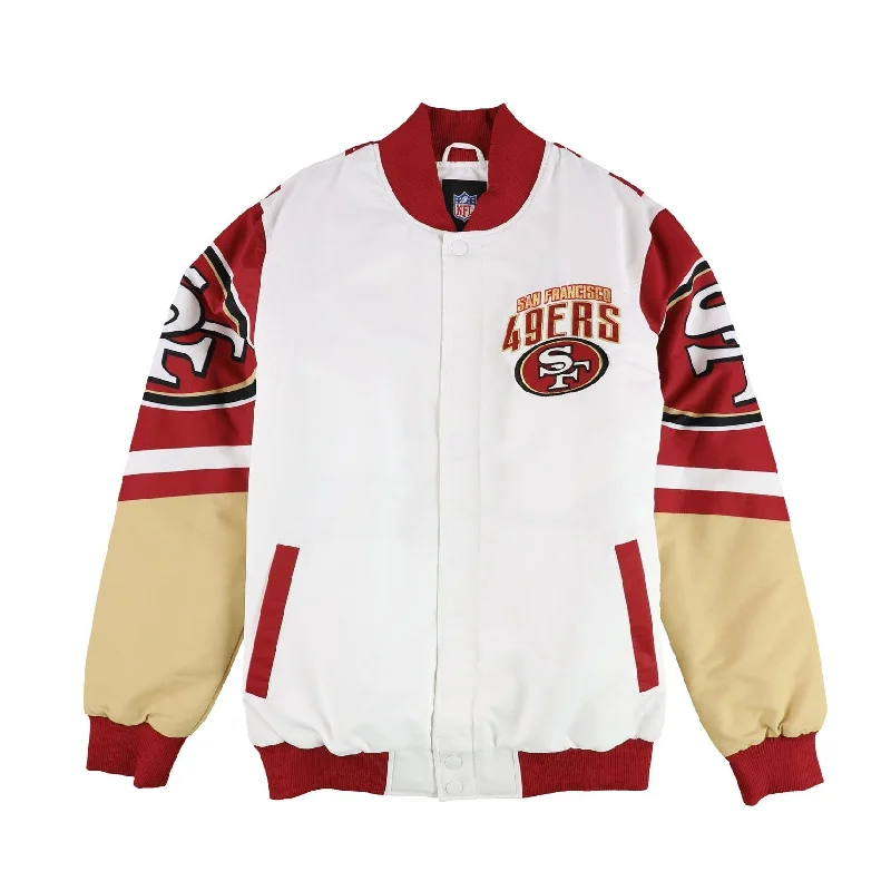 G-III Sports Mens San Francisco 49ERS Varsity Jacket, White, Large