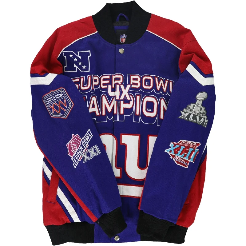 NFL Mens NY Giants Super Bowl Champions Varsity Jacket, Blue, Large