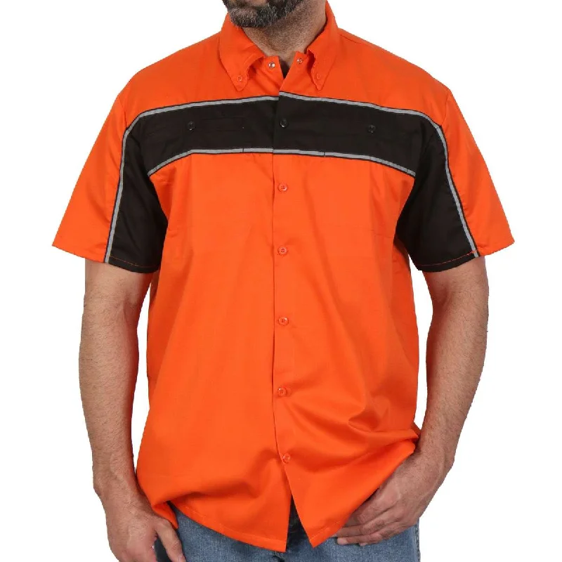 Hot Leathers GMM1007 Men's 2 Tone Striped Orange/Black Button Up Heavy-Duty Work Shirt for | Classic Mechanic Work Shirt