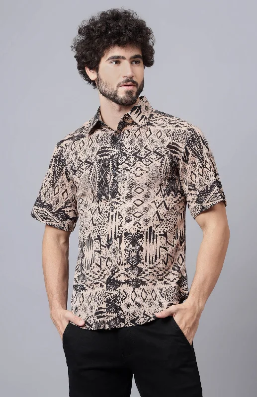 Dune Drift | Black & Beige Abstract Summer Shirt