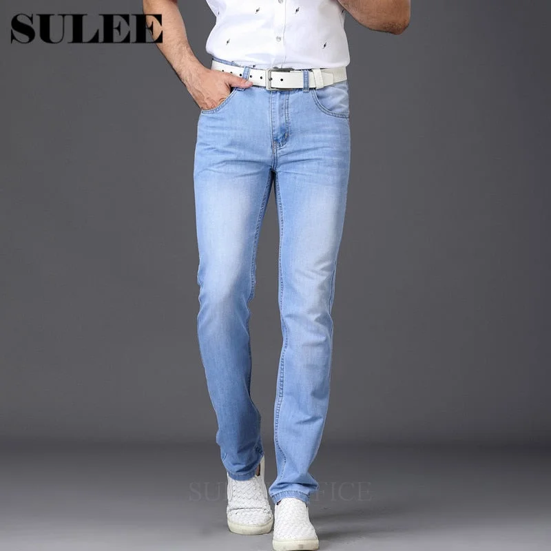 SULEE Brand 2017 New Fashion Utr Thin Light Men's Casual Summer Style Jeans Skinny Jeans Trousers Tight Pants Solid Colors