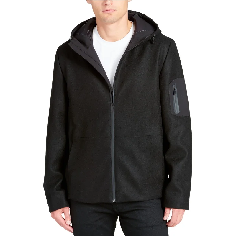 DKNY Mens Mixed-Media Coat, Black, X-Large (Regular)