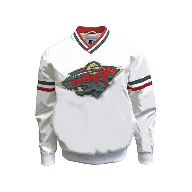 STARTER Mens Minnesota Wild Pullover Jacket, White, Large