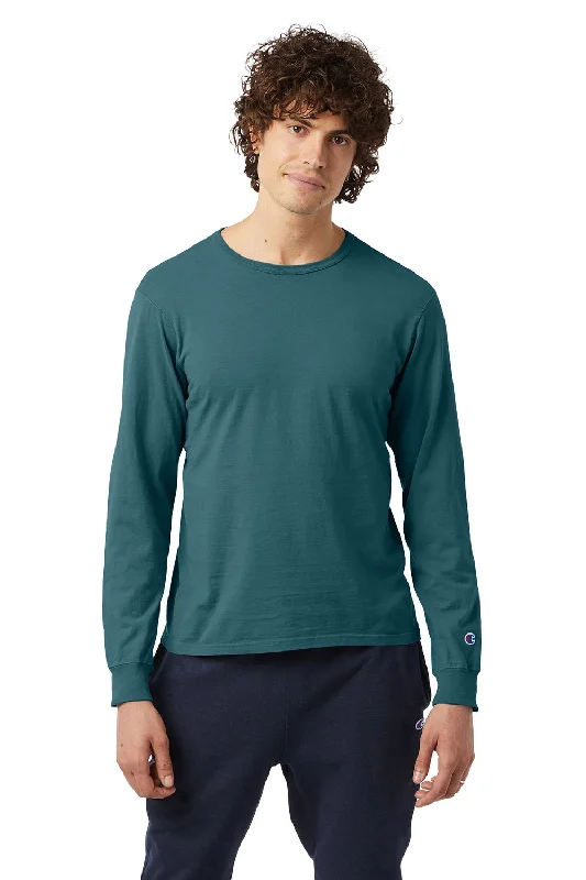 Champion Mens Garment Dyed Long Sleeve Crewneck T-Shirt - Cactus Green - Closeout