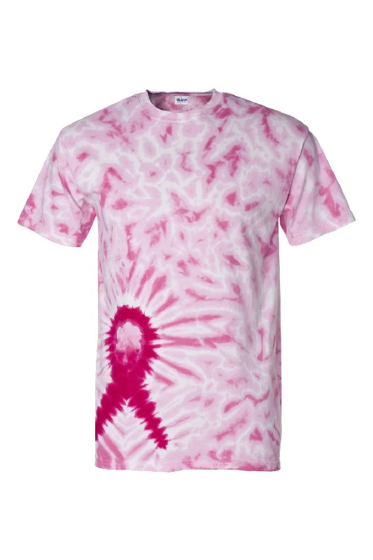 Dyenomite Mens Awareness Ribbon Tie Dyed Short Sleeve Crewneck T-Shirt - Pink - Closeout