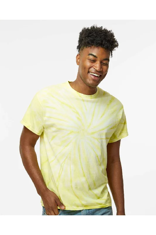 Dyenomite Mens Cyclone Pinwheel Tie Dyed Short Sleeve Crewneck T-Shirt - Citron