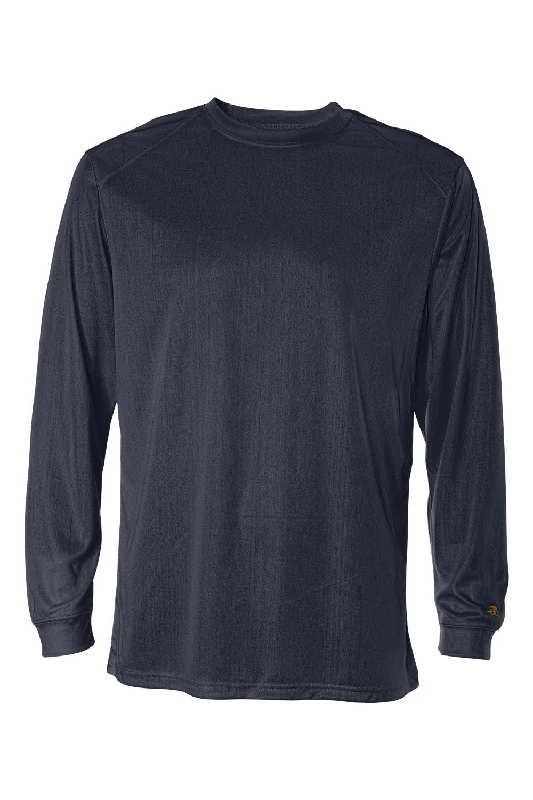 Badger Mens B-Core Moisture Wicking Long Sleeve Crewneck T-Shirt - Navy Blue