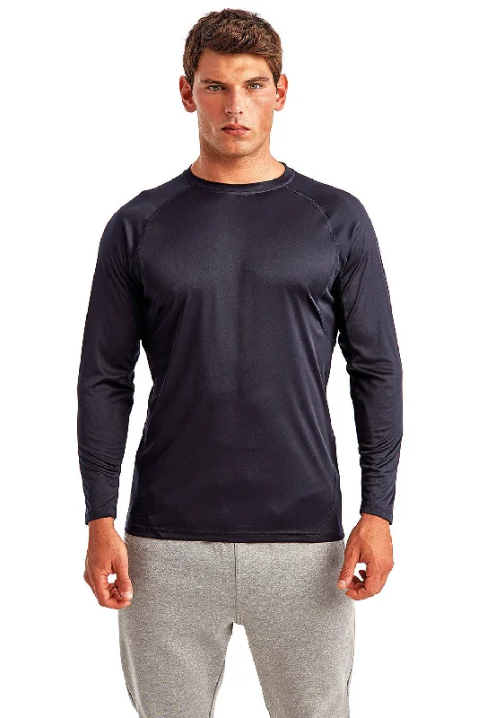 TriDri Mens Paneled Tech Moisture Wicking Long Sleeve Crewneck T-Shirt - French Navy Blue - Closeout