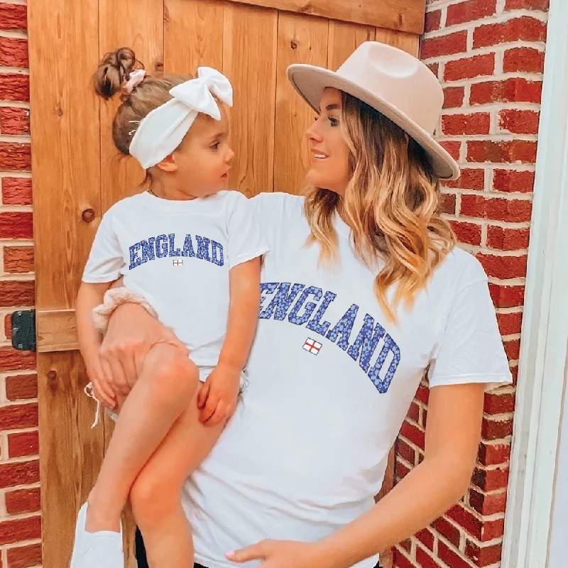 Blue Floral England Matching White T-shirts