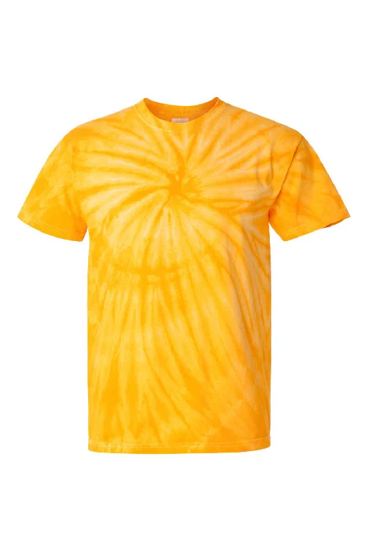 Dyenomite Mens Cyclone Pinwheel Tie Dyed Short Sleeve Crewneck T-Shirt - Gold