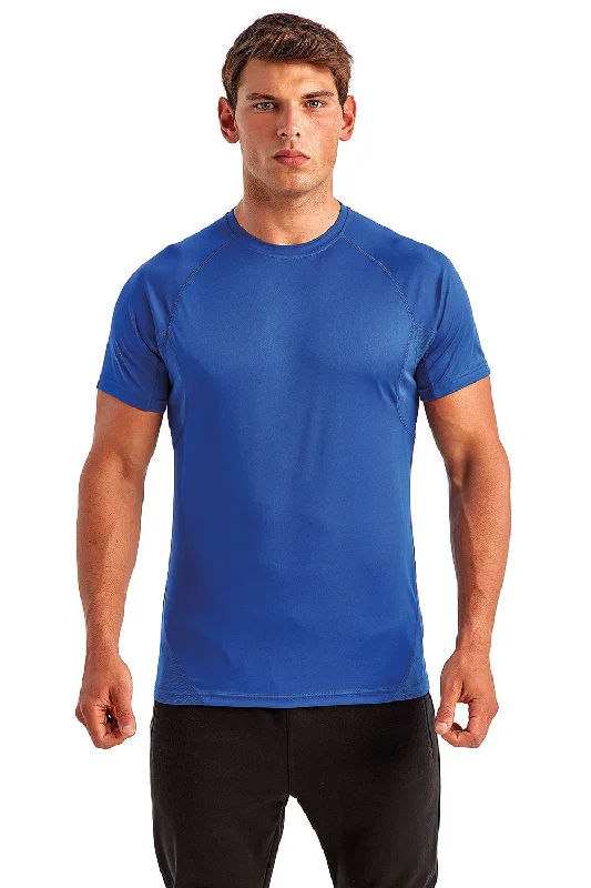 TriDri Mens Paneled Tech Moisture Wicking Short Sleeve Crewneck T-Shirt - Royal Blue - Closeout