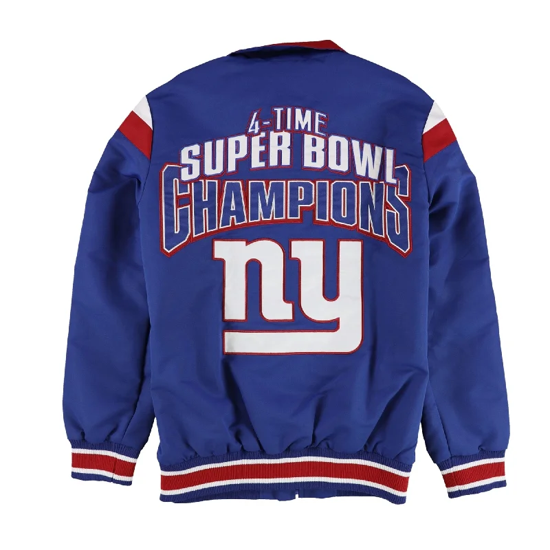 NFL Mens New York Giants 4 Time Super Bowl Champ Bomber Jacket, Blue, Large