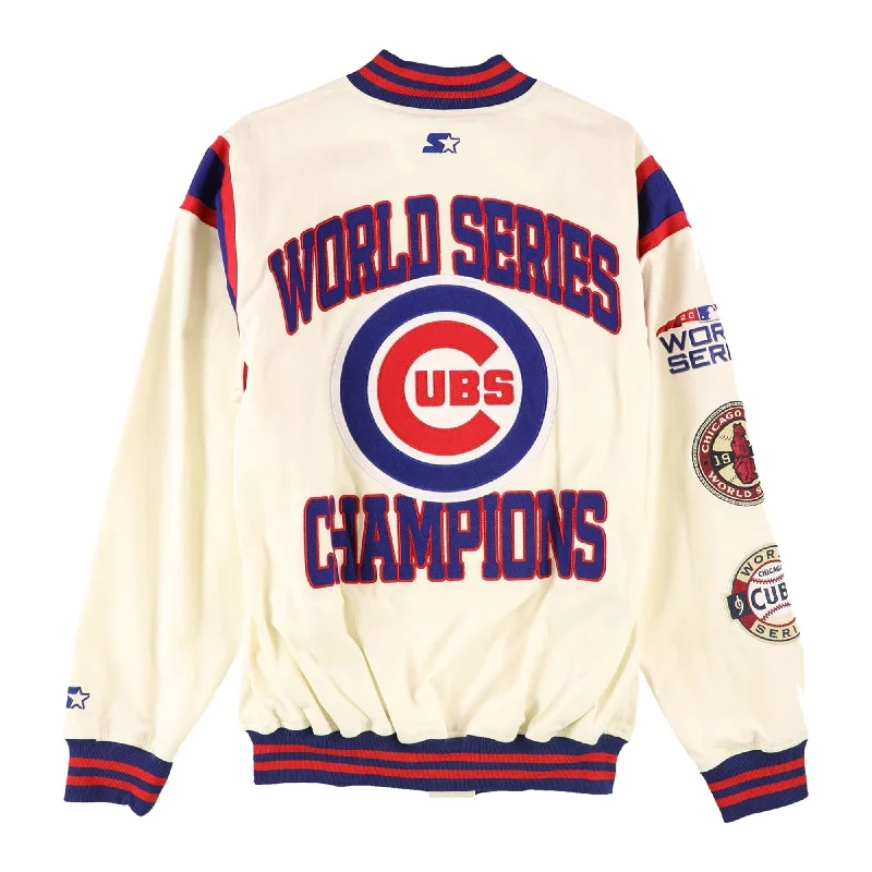 STARTER Mens Cubs World Series Champions Varsity Jacket, Off-White, Large