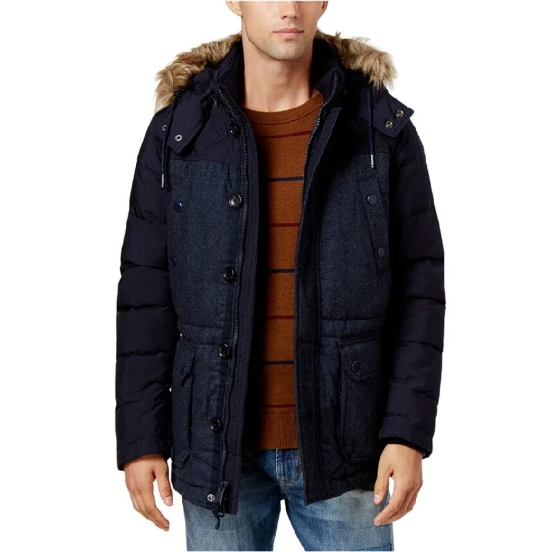 Tommy Hilfiger Mens Faux-Fur Trim Parka Coat, Blue, XX-Large