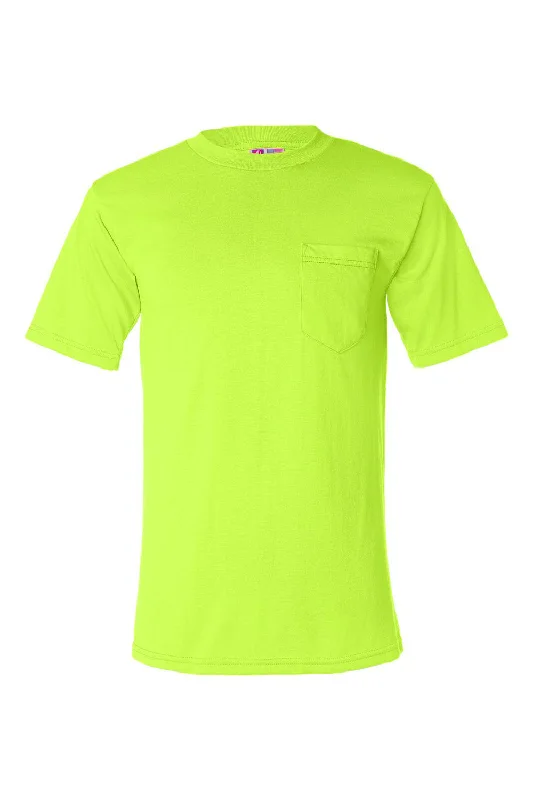 Bayside Mens USA Made Short Sleeve Crewneck T-Shirt w/ Pocket - Safety Green