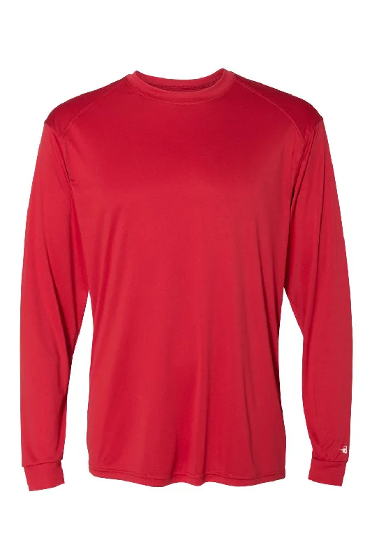 Badger Mens Ultimate SoftLock Moisture Wicking Long Sleeve Crewneck T-Shirt - Red - Closeout