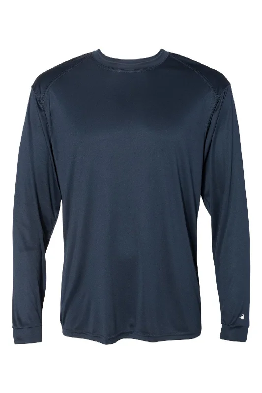 Badger Mens Ultimate SoftLock Moisture Wicking Long Sleeve Crewneck T-Shirt - Navy Blue - Closeout