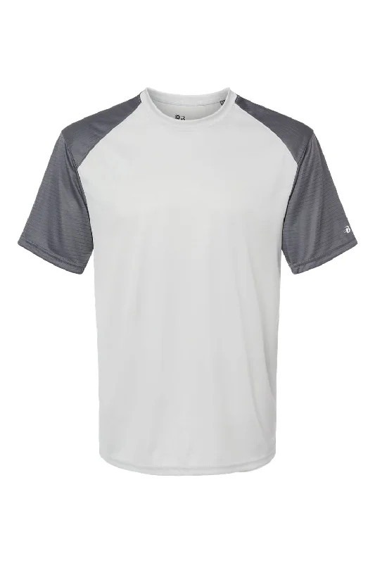 Badger Mens Breakout Moisture Wicking Short Sleeve Crewneck T-Shirt - Silver Grey/Graphite Grey - Closeout