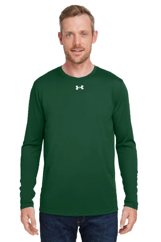 Under Armour Mens Team Tech Moisture Wicking Long Sleeve Crewneck T-Shirt - Forest Green