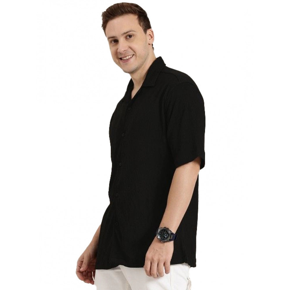 Generic Men's Cotton Blend Solid Half-Sleeve Regular Shirt (Black)