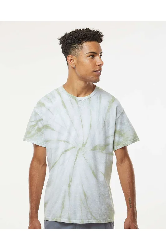 Dyenomite Mens Cyclone Pinwheel Tie Dyed Short Sleeve Crewneck T-Shirt - Olive Oil - Closeout