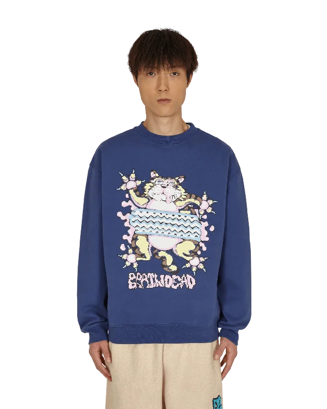 Relaxed Cat Crewneck Sweatshirt Blue