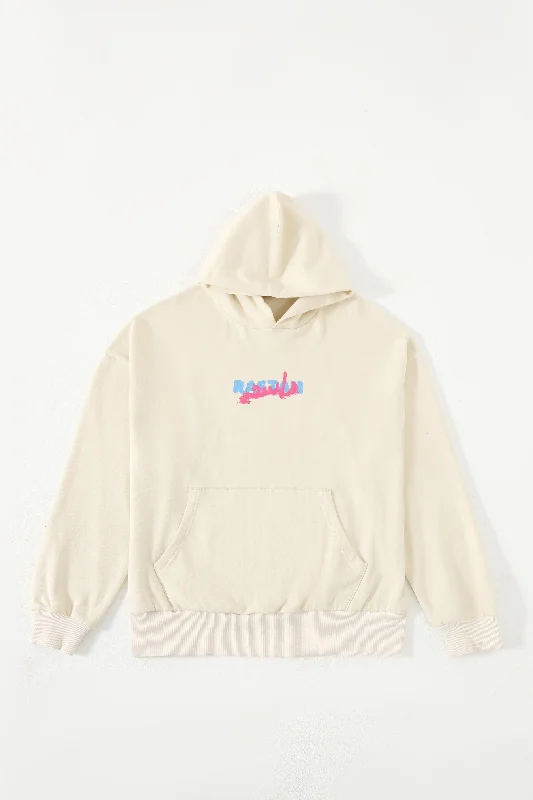 "REBELLION" BEIGE SCREEN PRINTED HOODIE