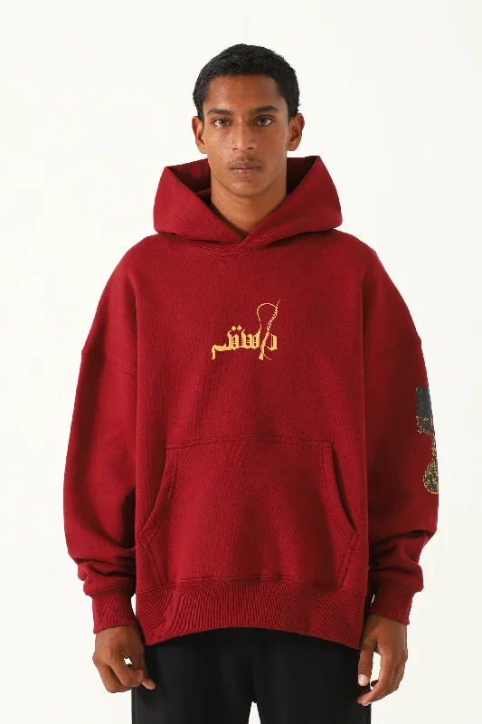 "MUQABLA" PATCHWORK MAROON HOODIE