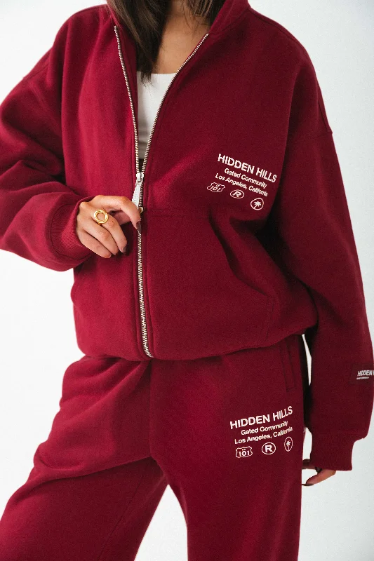 LABEL ZIP HOODIE BURGUNDY