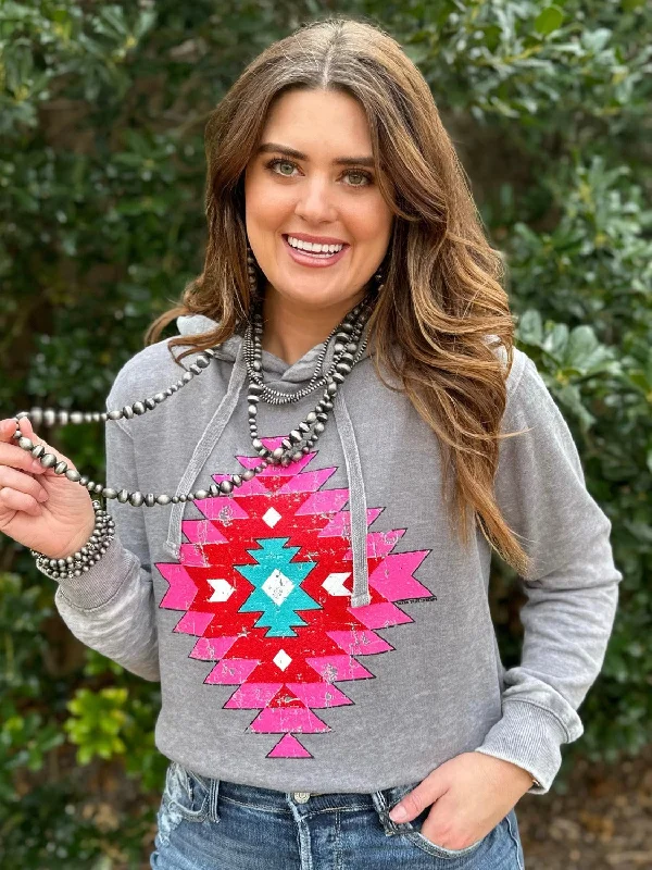 Poppin' Pink Aztec on Raw Hem Hoodie by Texas True Threads