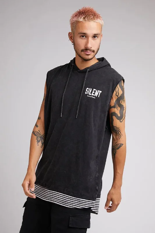 Silent Theory Mens Riot Hoodie Muscle Washed Black