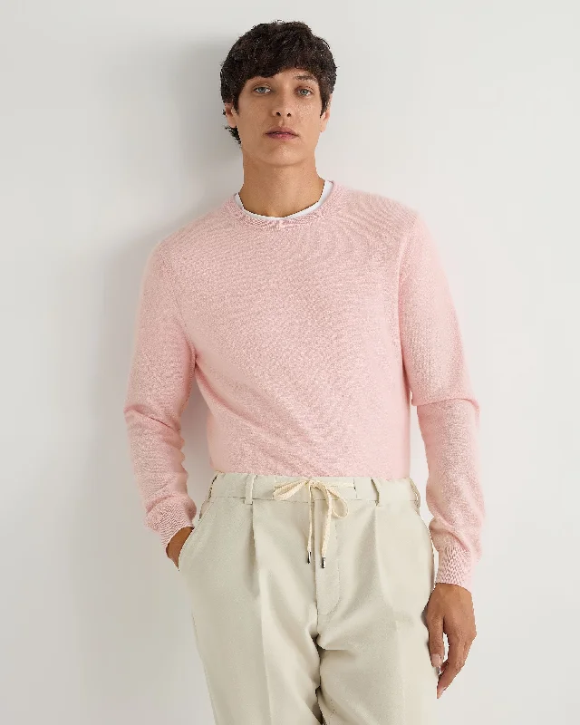 Men's Oxford Round Neck Cashmere Sweater Pale Pink