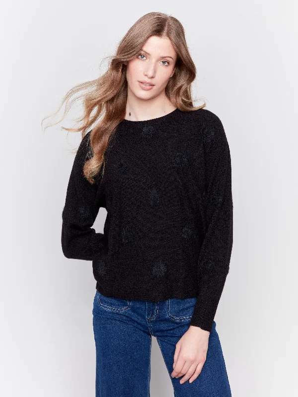 Faux Fur Polka Dot Sweater - Black